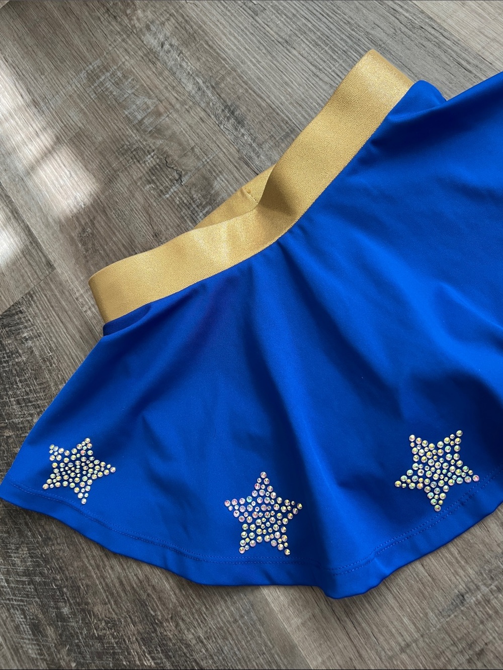 Cheer Athletics gold and royal blue skort with rhinestone stars size Youth L - Picture 7 of 16